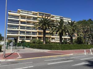 戛纳狄奥尼索斯海景公寓的一座棕榈树环绕的大建筑