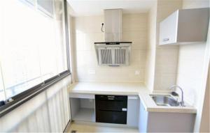南宁南宁青舟房屋租赁式公寓的一个带水槽和窗户的小厨房