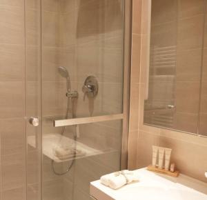巴黎圣安娜花园公寓的带淋浴、水槽和镜子的浴室