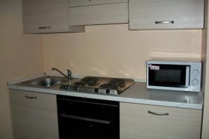 加尔达湖滨Residenza Porte Vecchie的一间带水槽和微波炉的小厨房