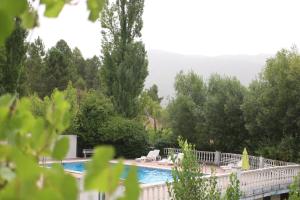里奥帕尔恰罗德里欧默朵酒店的一座拥有树木和白色围栏的游泳池