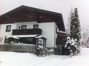 拉德施塔特上蒂芬巴公寓的雪覆盖着圣诞树的房子