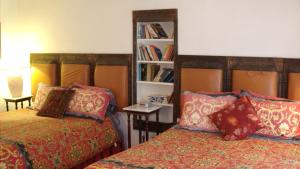 拉斯克鲁塞斯阿尔兹伦丁旅馆的一间卧室设有两张床和书架