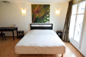 米卢斯渣油姆豪斯中央酒店的卧室配有一张床、一张书桌和窗户。