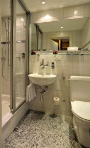 弗劳恩费尔德Hotel Blumenstein Self-Check In的一间带水槽、卫生间和淋浴的浴室