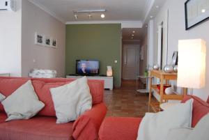 内尔哈Carabeo 24 Apartments Casasol的客厅配有红色沙发和电视