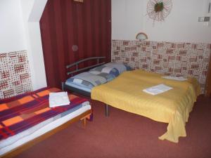 Mikulov v Krušných HoráchPension Mikulka的一间客房内配有两张床的房间