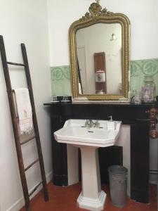 CoursanLe logis blanc bed&breakfast的一间带水槽和镜子的浴室