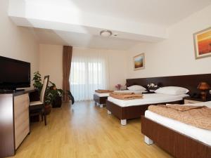 内乌姆奥卡酒店的客房设有三张床和一台平面电视。