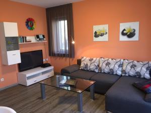 普特布斯克里布拉特豪斯普特布斯吕根岛公寓的带沙发和电视的客厅