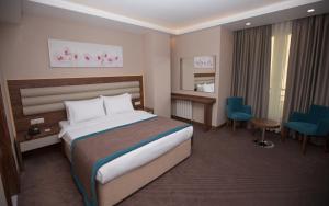 格瑞科勒古如客莱尔公园酒店的酒店客房带一张大床和椅子