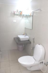 坎多林Premium -1BHK Apartment at Candolim Beach with Free Wifi的一间带卫生间和水槽的浴室