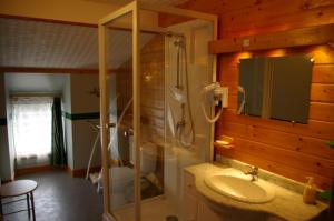 Longchamp-sur-Aujon吉特彻乔酒店的带淋浴、盥洗盆和卫生间的浴室
