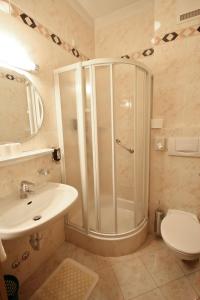 梅拉诺菲力品诺姆酒店的带淋浴、盥洗盆和卫生间的浴室
