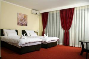 尼什矿泉村维拉普利卡公寓的红地毯旅馆客房的两张床