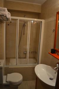 科扎尼埃琳纳酒店的带淋浴、卫生间和盥洗盆的浴室
