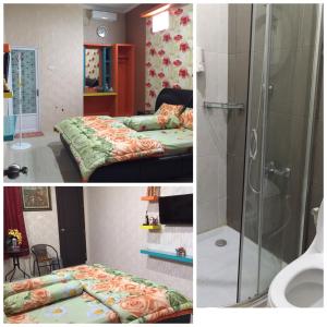 班达楠榜Nuwono Tasya Syariah的卧室的三张照片,配有一张床和淋浴