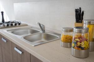 斯嘉德瓦利Il Piccolo Albero的一个带水槽的厨房台和两个食品容器