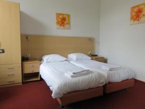 芬洛美国酒店的一间卧室设有一张大床和两个床头柜