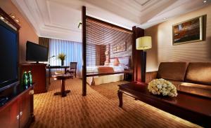宁波宁波凯洲皇冠假日酒店的带沙发和电视的客厅