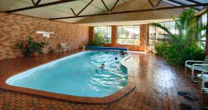 霍尔斯加普巅峰假日旅馆的一座大型游泳池,里面的人都沉浸在水中