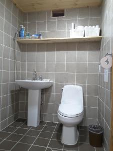 庆州耶陶尔韩屋旅馆的一间带卫生间和水槽的浴室