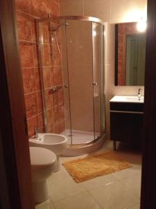 吉尔斯Casa Ribom的带淋浴、卫生间和盥洗盆的浴室