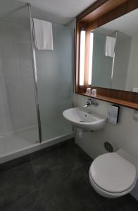 阿尔比钟楼阿尔比中央酒店的浴室配有卫生间、盥洗盆和淋浴。