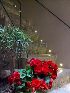 特拉帕尼秘密住宿加早餐旅馆的几级楼梯旁的红玫瑰花瓶