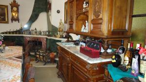 维尔布诺波德普拉德代姆Pension Dana的客房设有木制橱柜和壁炉。