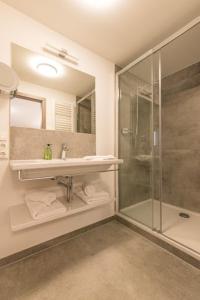 格拉本斯塔特奇慕斯非切酒店的带淋浴、盥洗盆和镜子的浴室