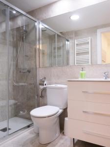 潘普洛纳梅特膳食公寓酒店的一间带卫生间和玻璃淋浴间的浴室