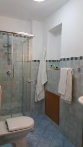 CaltabellottaCasa Sofia的带淋浴、卫生间和盥洗盆的浴室