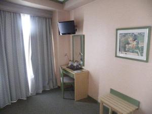 奥伦塞普恩特罗马旅馆的一间客房内配有书桌和电视的房间
