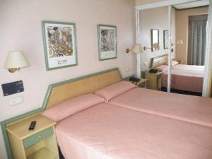 奥伦塞普恩特罗马旅馆的一间卧室配有粉红色的床和两张床