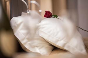 圣特雷莎加卢拉La Maison D'Art的白枕头顶上的红玫瑰