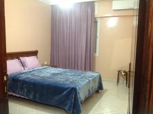 穆罕默迪耶莫哈梅迪亚曼斯曼普拉格公寓的一间卧室配有一张带蓝色毯子的床