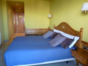 帕斯底拉卡萨珀蒂酒店的一间卧室配有一张蓝色的床和木制床头板