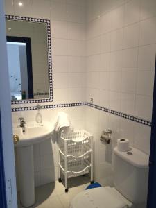 科尼尔-德拉弗龙特拉Hotel Playa Conil的一间带水槽、卫生间和镜子的浴室