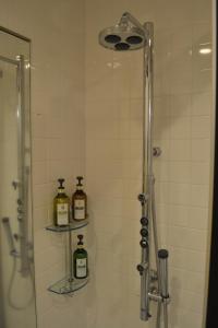 石垣岛纳塔海滩酒店的浴室里设有三瓶货架淋浴