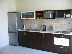 大梅杰尔Aquasleep II的厨房配有不锈钢冰箱和水槽