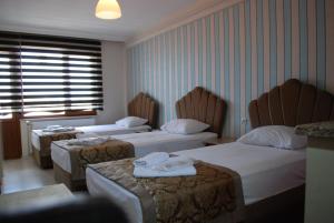 埃迪尔内Selimiye Hotel的酒店客房,设有两张床和两张桌子