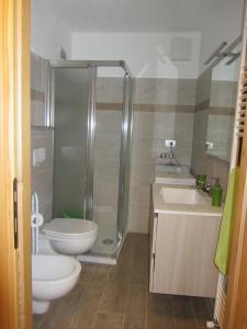 雷梅斯-诺特雷-达梅Les Racines的带淋浴、卫生间和盥洗盆的浴室