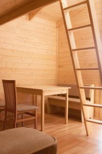 赫拉尼采Chata Sport Kemp Areál的木房,配有桌子和梯子
