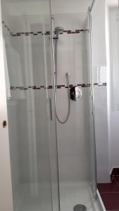 内索杜尔梅兹旅馆的浴室里设有玻璃门淋浴