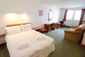 圣比斯沁蓝之海酒店的配有一张床和一把椅子的酒店客房