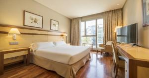 马德里伊鲁尼阿尔卡拉北部酒店的配有一张床和一台平面电视的酒店客房