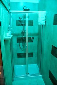 帕加尼Brain Rooms & Suite的浴室里设有玻璃门淋浴