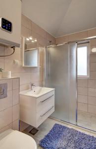 杜布罗夫尼克角落公寓的一间带水槽和淋浴的浴室