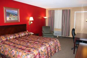 沙科皮沙科皮法鲁斯特旅馆的酒店客房配有一张床、一张桌子和一把椅子。